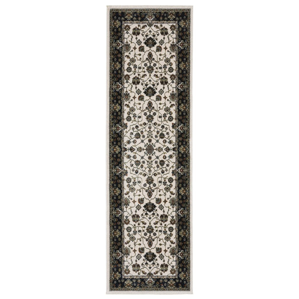 8' Ivory Oriental Runner Rug With Fringe