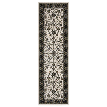 8' Ivory Oriental Runner Rug With Fringe