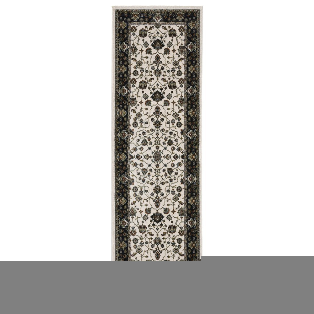 8' Ivory Oriental Runner Rug With Fringe