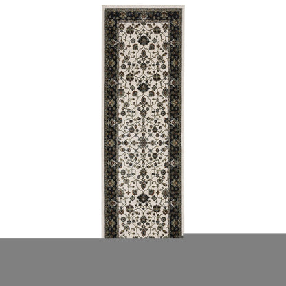 8' Ivory Oriental Runner Rug With Fringe