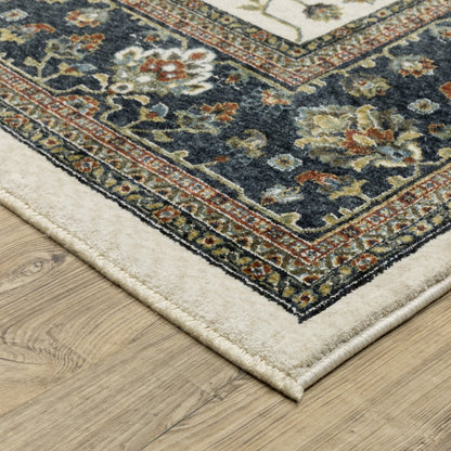 8' Ivory Oriental Runner Rug With Fringe