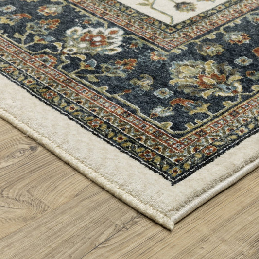 8' Ivory Oriental Runner Rug With Fringe