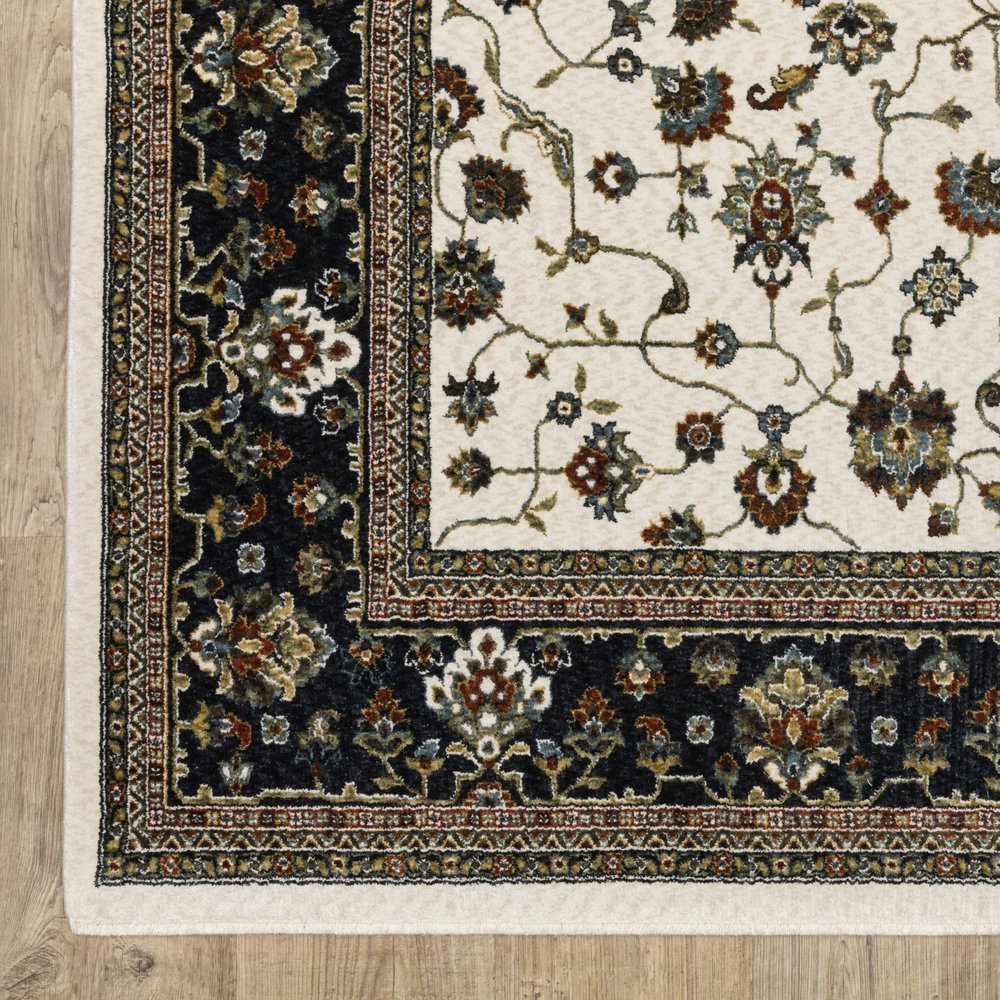 8' Ivory Oriental Runner Rug With Fringe