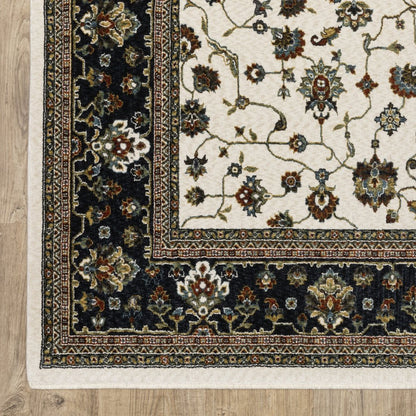 8' Ivory Oriental Runner Rug With Fringe