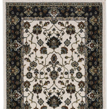 8' Ivory Oriental Runner Rug With Fringe