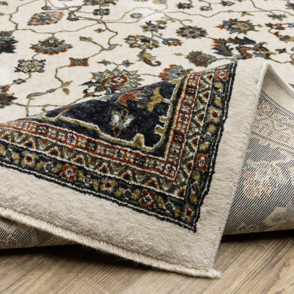 8' Ivory Oriental Runner Rug With Fringe