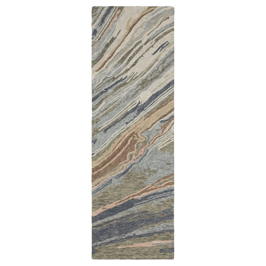 8' Gray And Blue Wool Abstract Hand Tufted Runner Rug