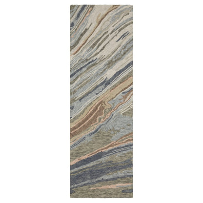 8' Gray And Blue Wool Abstract Hand Tufted Runner Rug