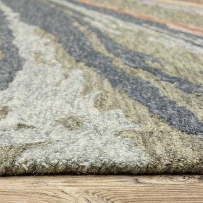 8' Gray And Blue Wool Abstract Hand Tufted Runner Rug