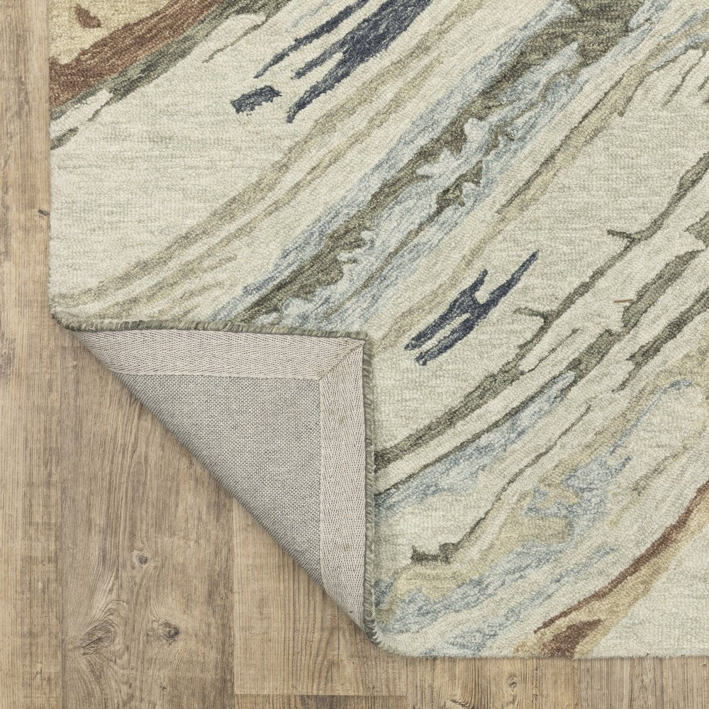 8' Gray And Blue Wool Abstract Hand Tufted Runner Rug