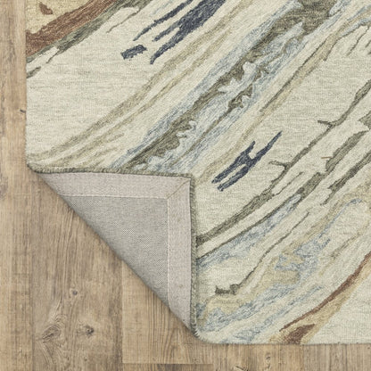 8' Gray And Blue Wool Abstract Hand Tufted Runner Rug