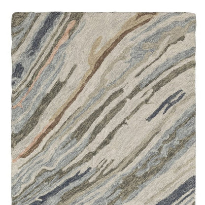 8' Gray And Blue Wool Abstract Hand Tufted Runner Rug