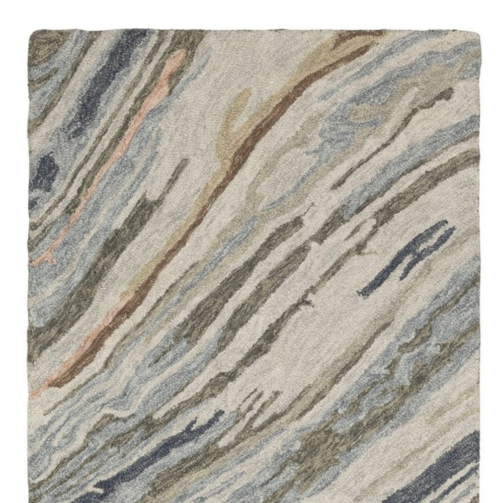 8' Gray And Blue Wool Abstract Hand Tufted Runner Rug