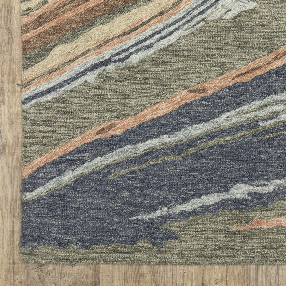 8' Gray And Blue Wool Abstract Hand Tufted Runner Rug