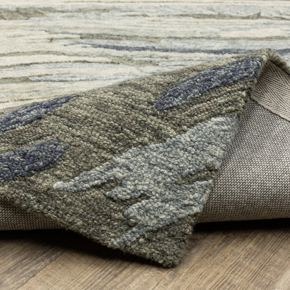 8' Gray And Blue Wool Abstract Hand Tufted Runner Rug