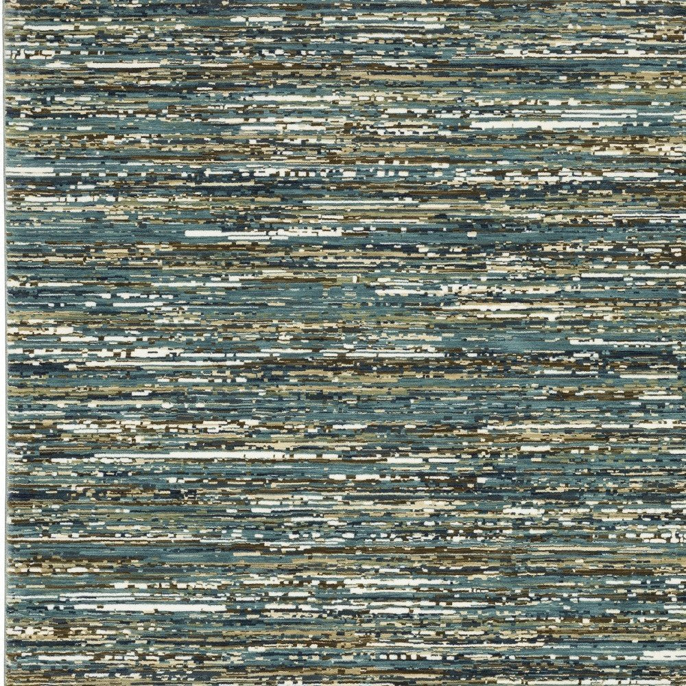8' X 11' Blue Brown And Ivory Striped Area Rug