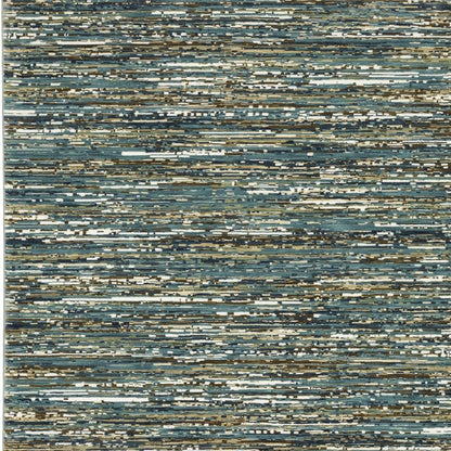 8' X 11' Blue Brown And Ivory Striped Area Rug