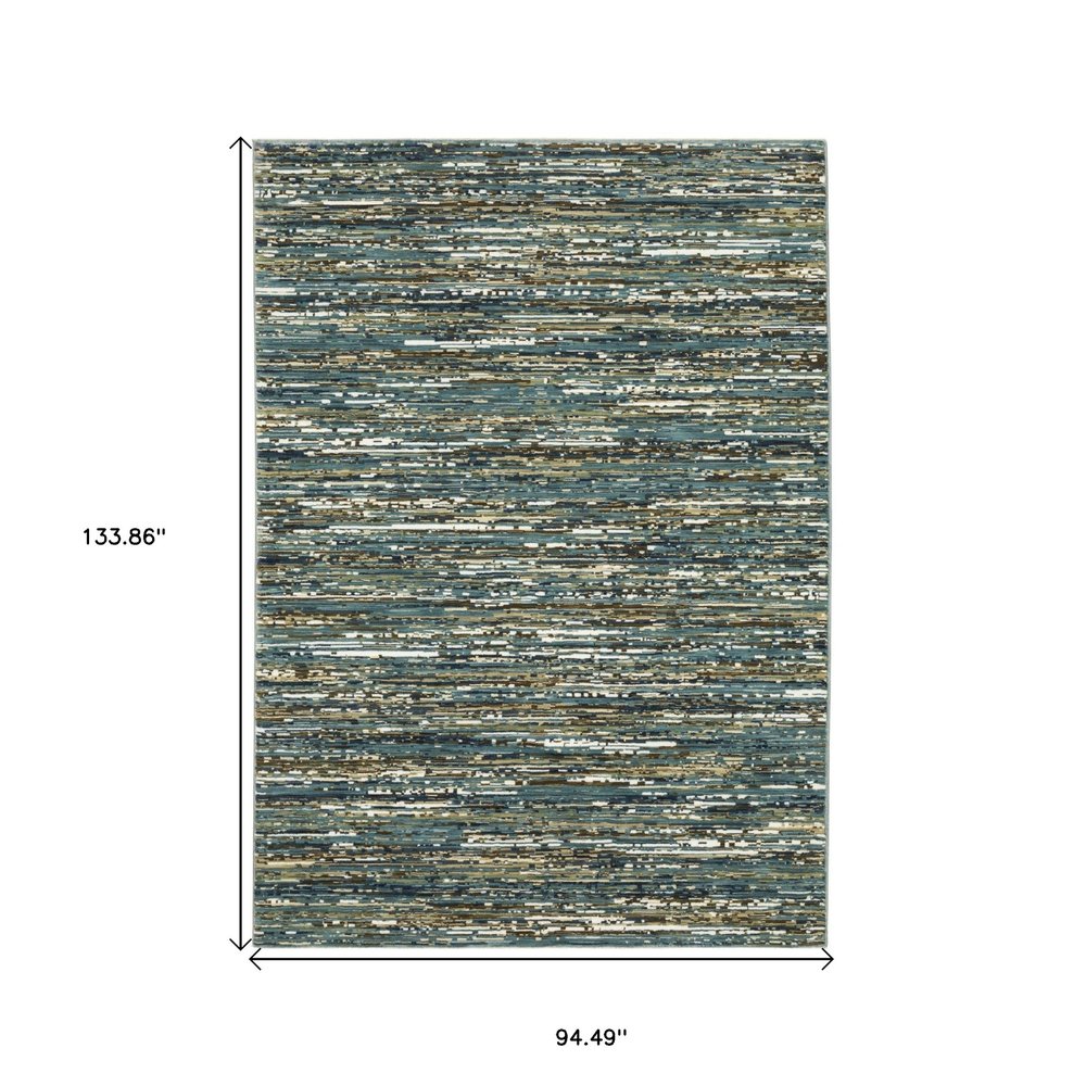 8' X 11' Blue Brown And Ivory Striped Area Rug