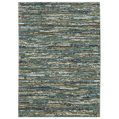 8' X 11' Blue Brown And Ivory Striped Area Rug