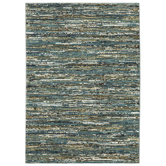 8' X 11' Blue Brown And Ivory Striped Area Rug