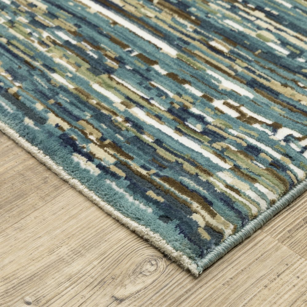 8' X 11' Blue Brown And Ivory Striped Area Rug