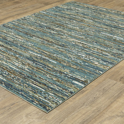 8' X 11' Blue Brown And Ivory Striped Area Rug