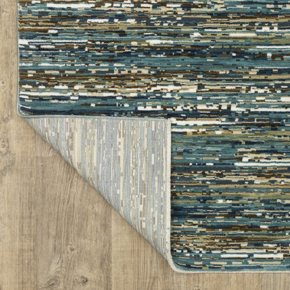 8' X 11' Blue Brown And Ivory Striped Area Rug