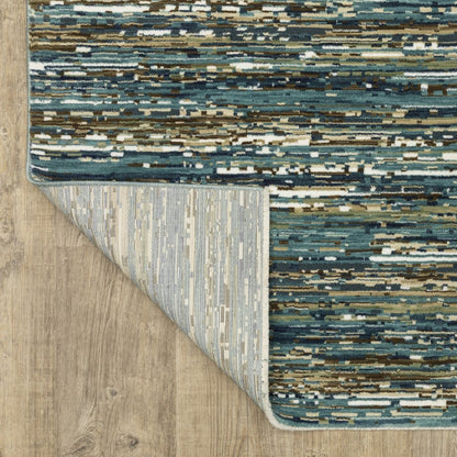 8' X 11' Blue Brown And Ivory Striped Area Rug