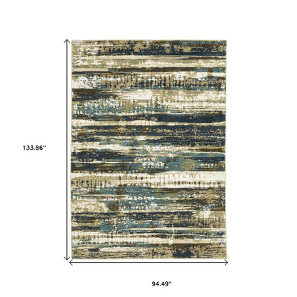 8' X 11' Beige And Blue Abstract Area Rug