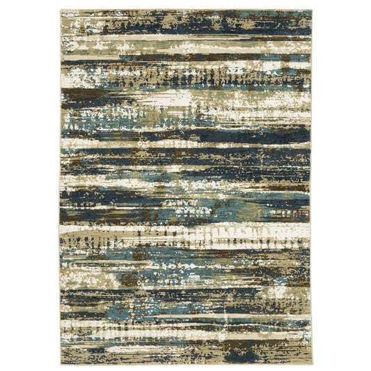 8' X 11' Beige And Blue Abstract Area Rug