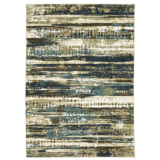 8' X 11' Beige And Blue Abstract Area Rug