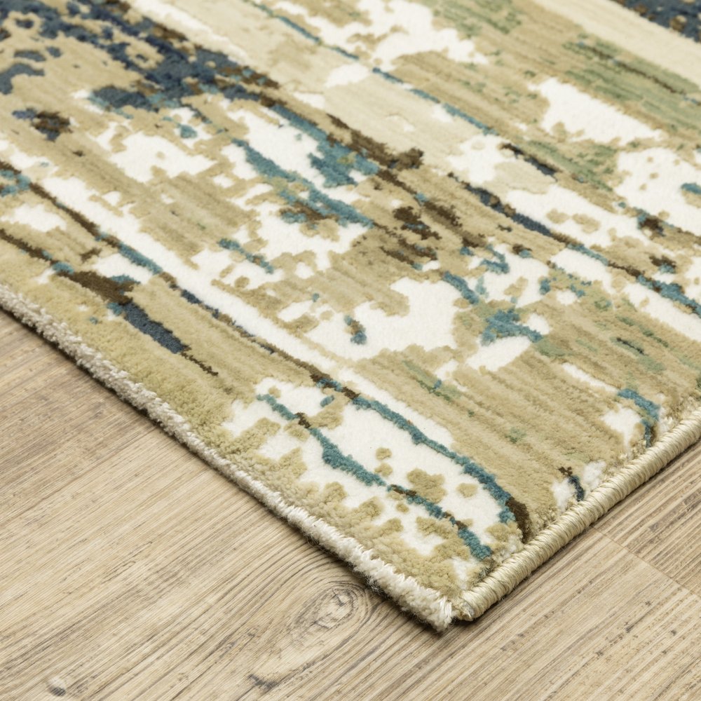 8' X 11' Beige And Blue Abstract Area Rug