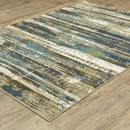 8' X 11' Beige And Blue Abstract Area Rug