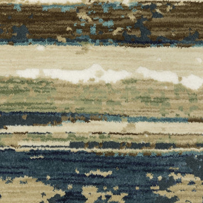 8' X 11' Beige And Blue Abstract Area Rug