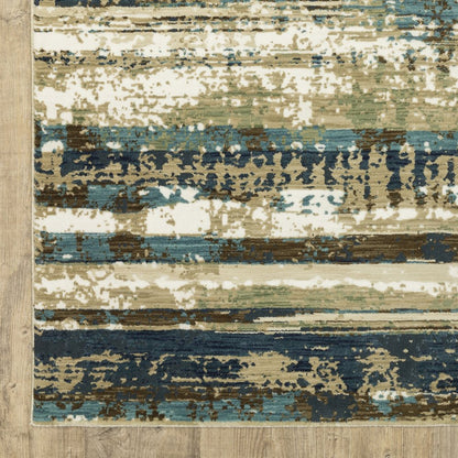 8' X 11' Beige And Blue Abstract Area Rug
