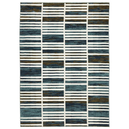 8' X 11' Ivory And Blue Geometric Area Rug