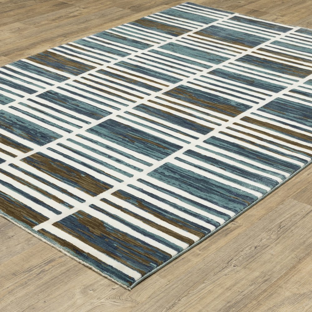 8' X 11' Ivory And Blue Geometric Area Rug