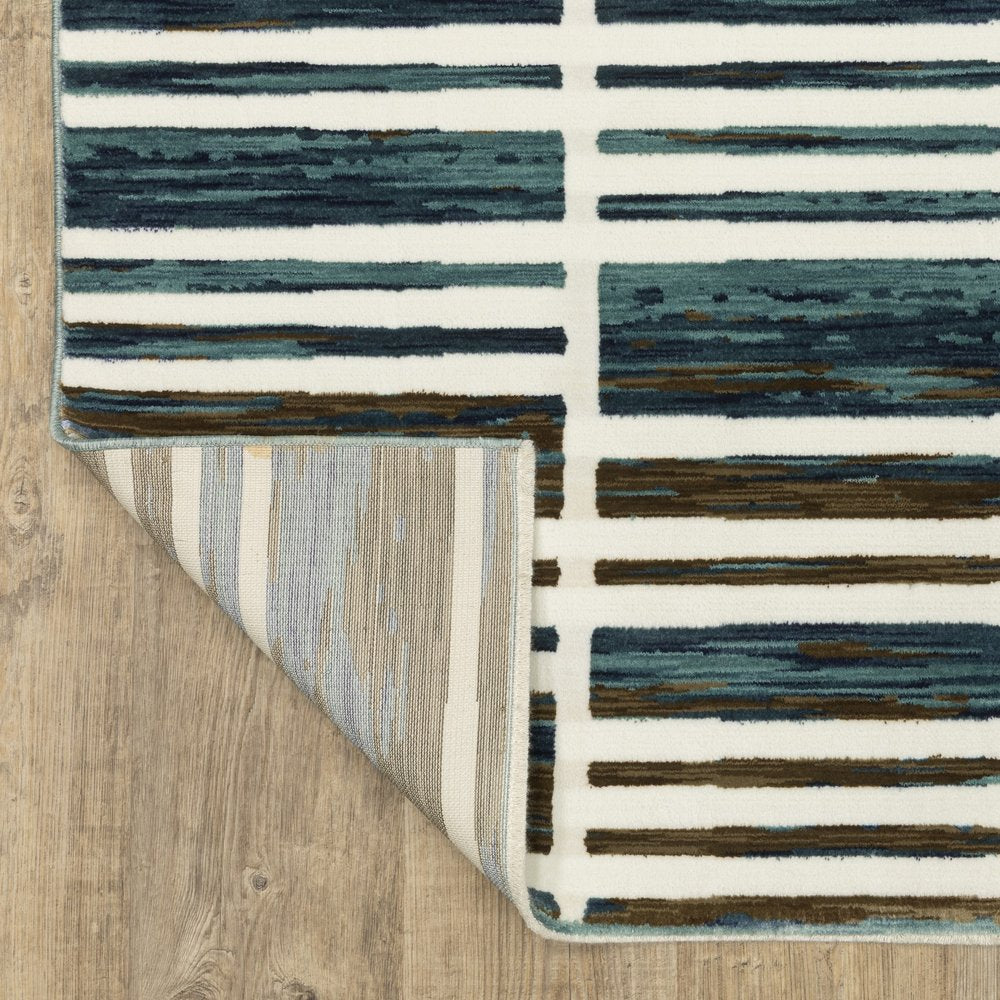 8' X 11' Ivory And Blue Geometric Area Rug