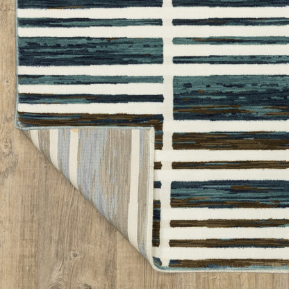 8' X 11' Ivory And Blue Geometric Area Rug