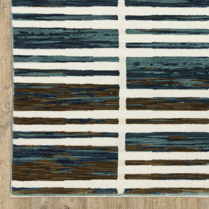 8' X 11' Ivory And Blue Geometric Area Rug