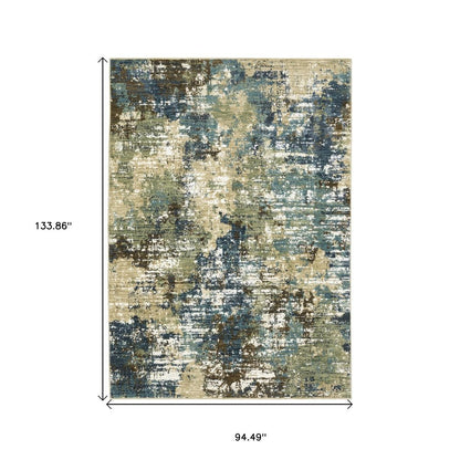 8' X 11' Blue And Green Abstract Area Rug