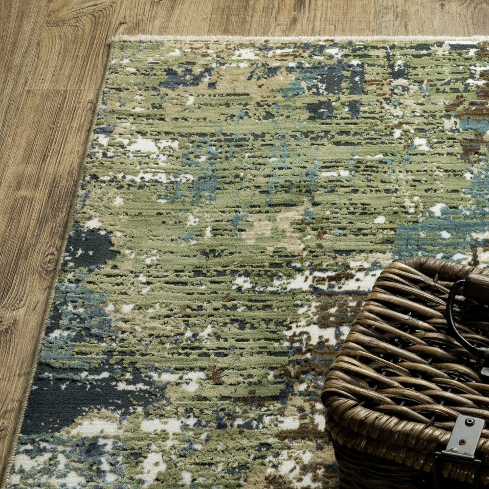 8' X 11' Blue And Green Abstract Area Rug