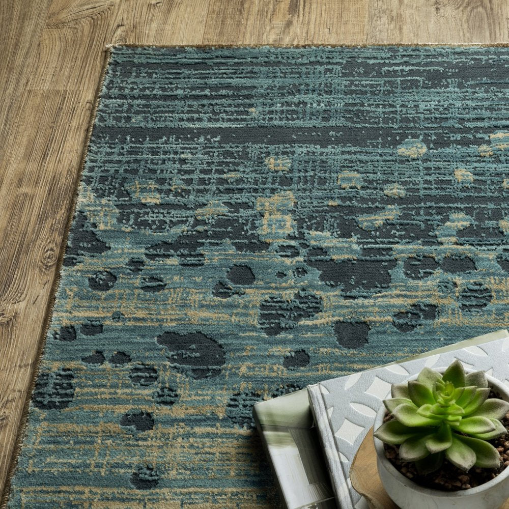 8' X 11' Blue And Brown Abstract Area Rug