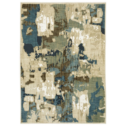 8' X 11' Beige Brown And Blue Abstract Area Rug