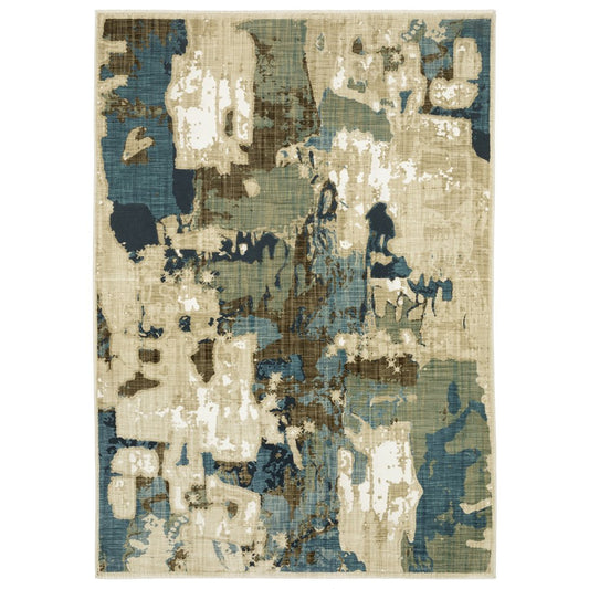 8' X 11' Beige Brown And Blue Abstract Area Rug