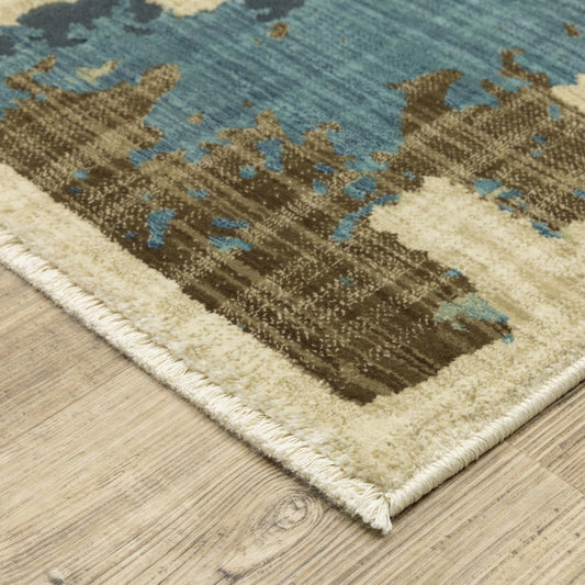8' X 11' Beige Brown And Blue Abstract Area Rug