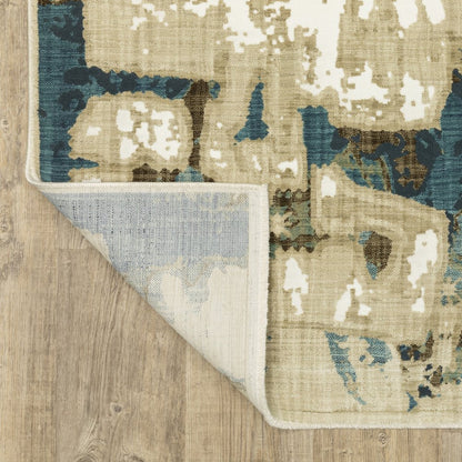 8' X 11' Beige Brown And Blue Abstract Area Rug