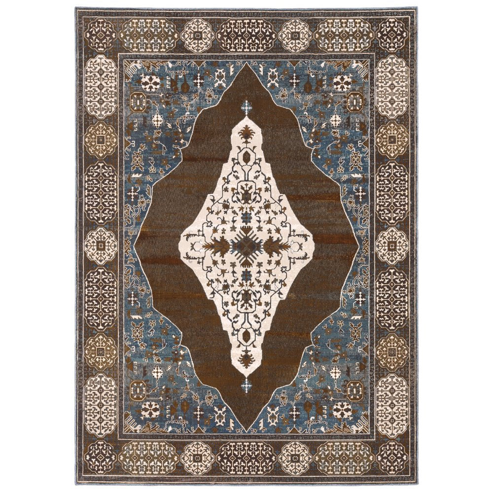 8' X 11' Gray And Blue Medallion Area Rug