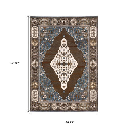 8' X 11' Gray And Blue Medallion Area Rug