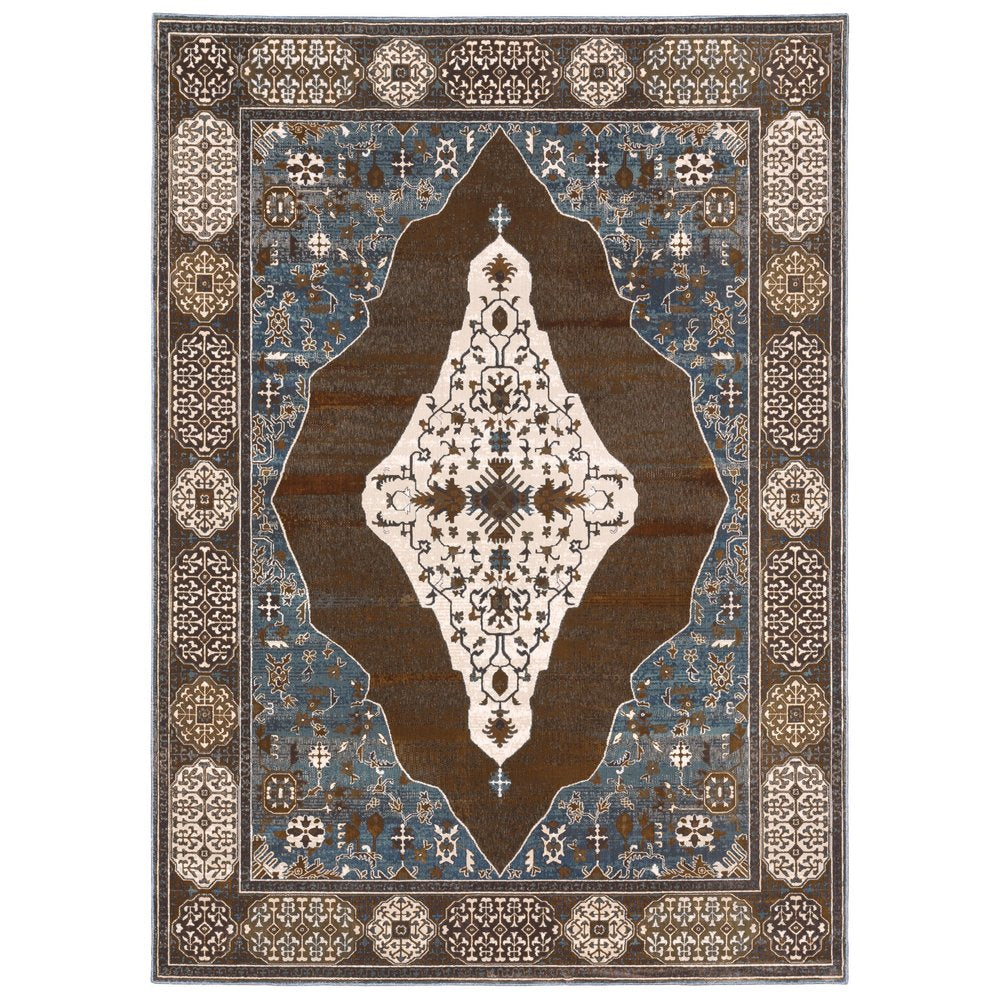 8' X 11' Gray And Blue Medallion Area Rug